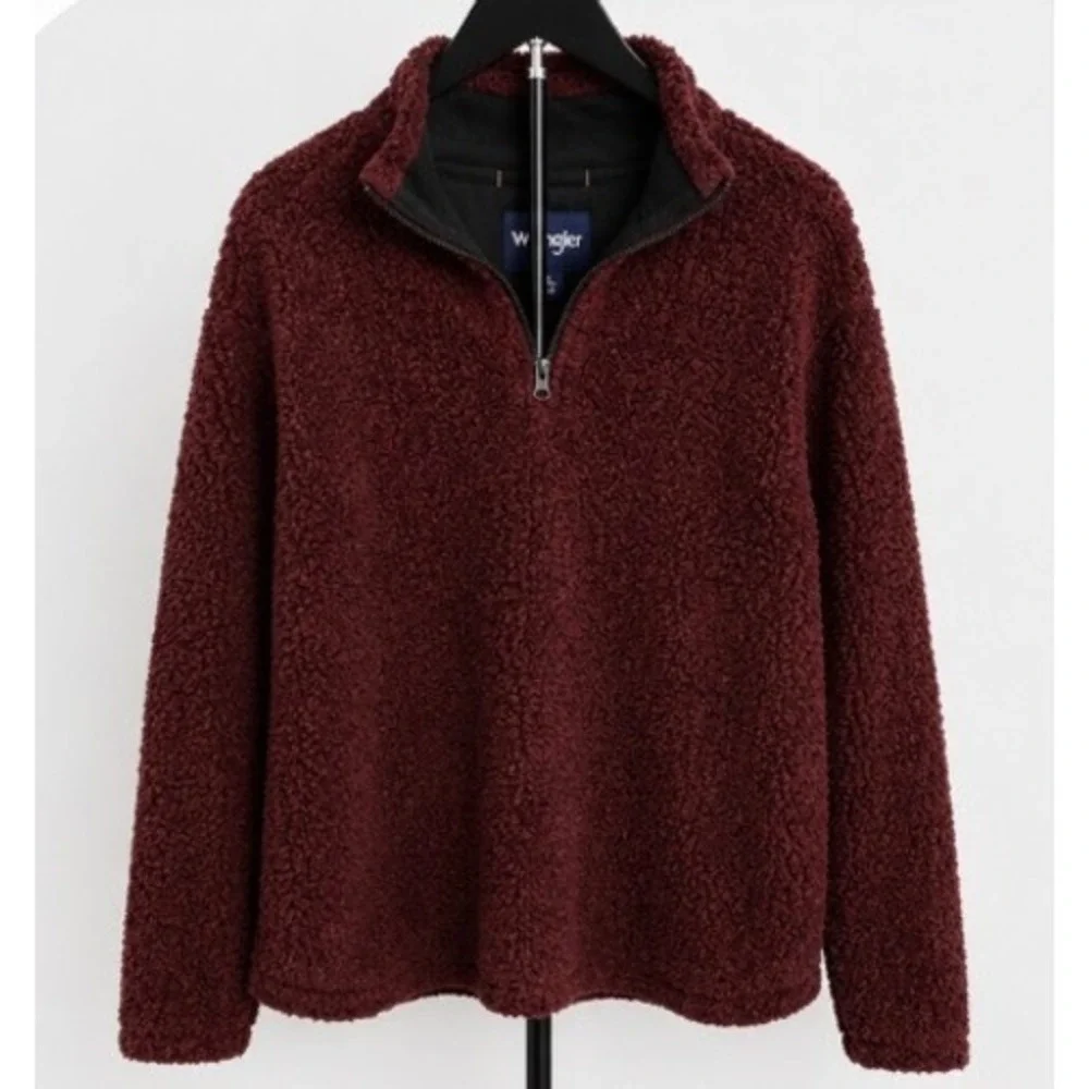 Wrangler Mens XL Sherpa Fleece Quarter Zip Pullover Burgundy Maroon Jacket